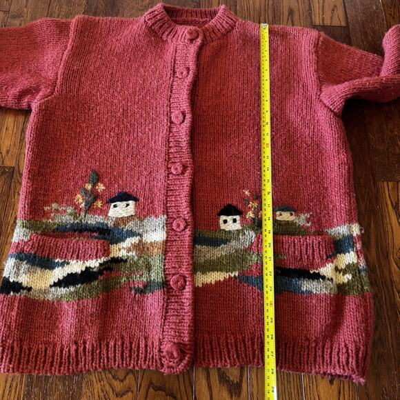 Vintage Dobrila Hand-Knitted Wool Sweater Womens XL Cardigan Houses 80s No Label - Picture 11 of 14